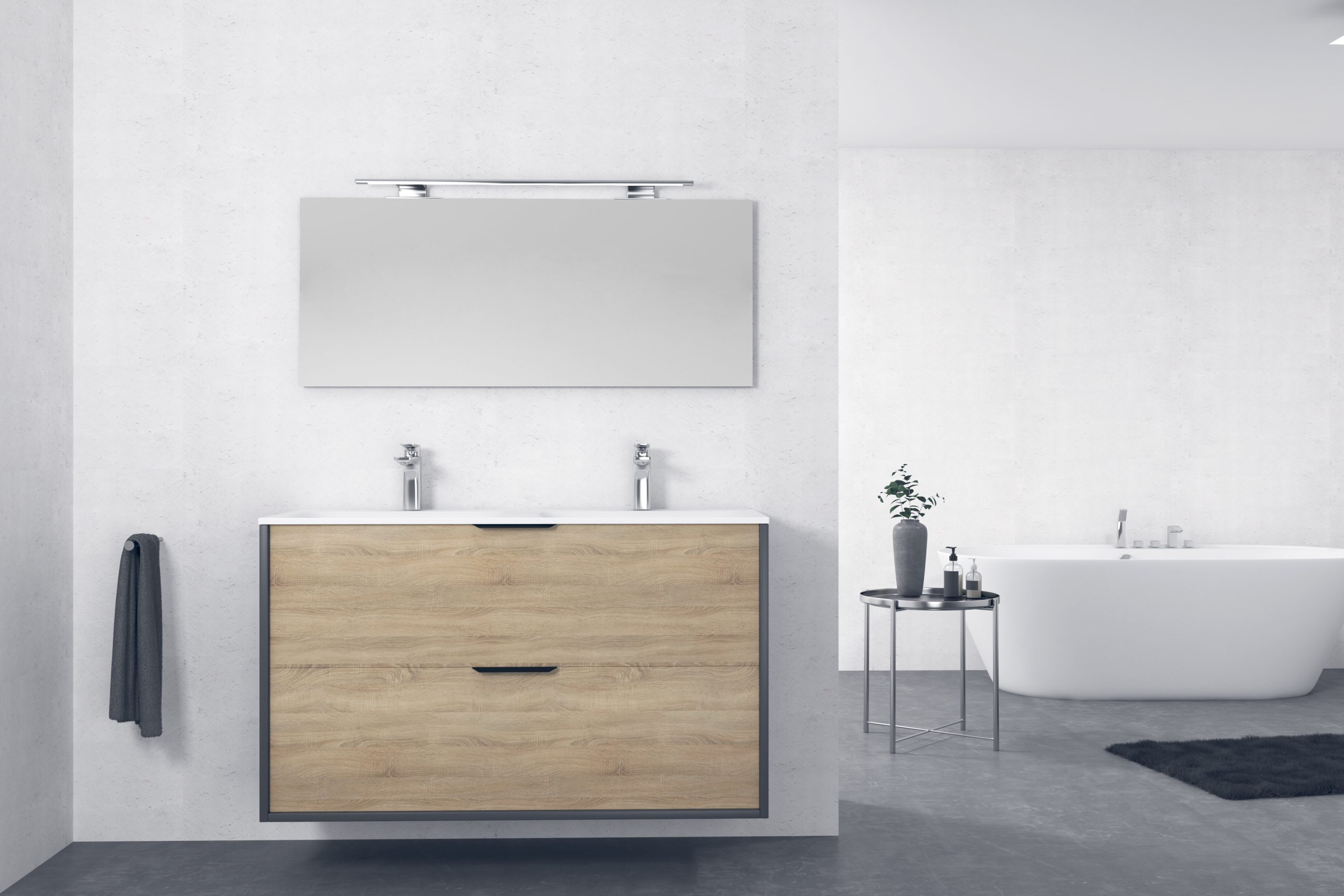 PACK LINEA deux tiroirs + lavabo LINEA + miroir + applique LED