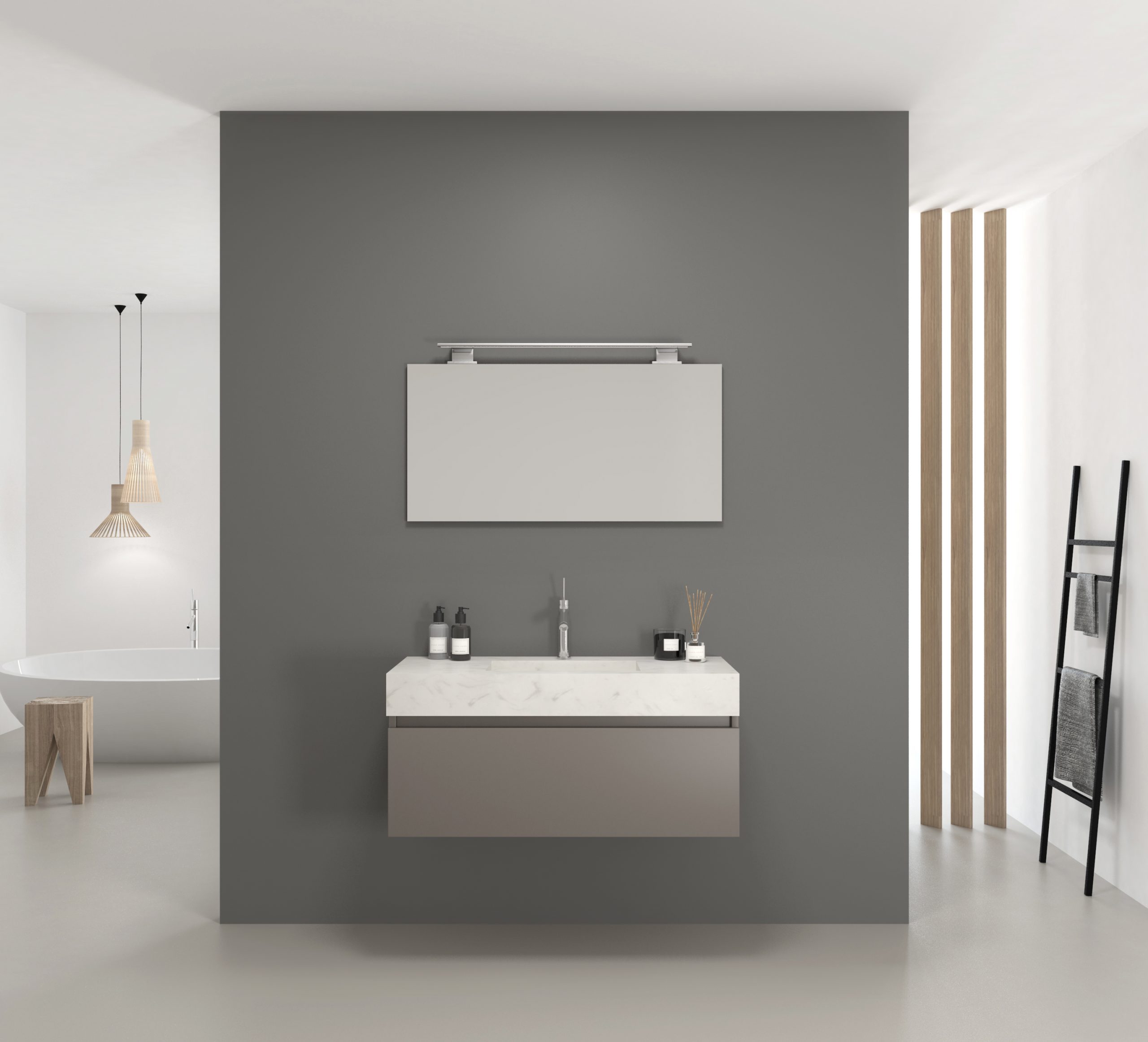 Pack URANO COMPACTO + lavabo en marbre compact + miroir + spot LED