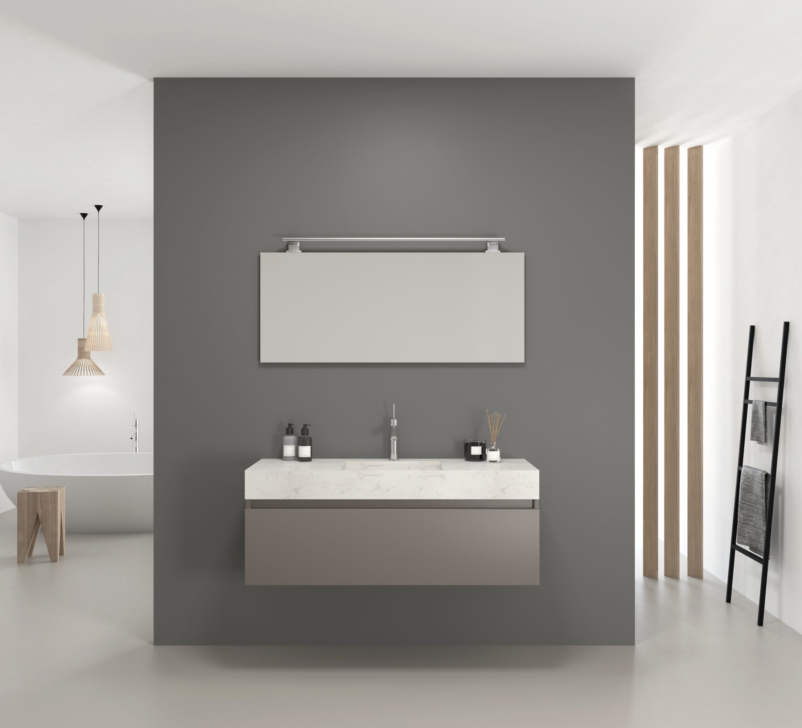 Pack URANO COMPACTO + lavabo marbre compact + miroir + spot LED