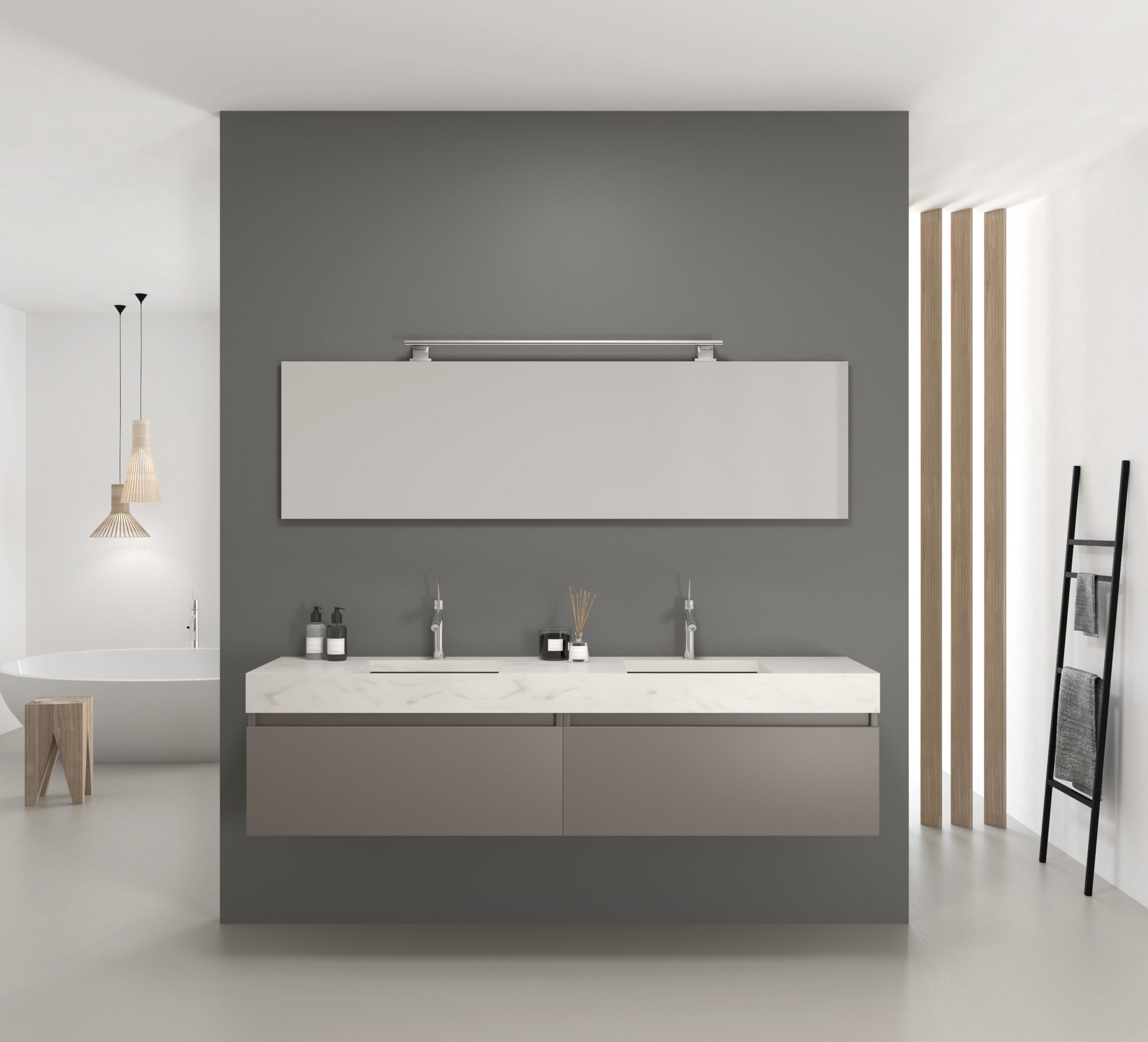 Pack URANO COMPACTO + lavabo mármol compacto + espejo + foco LED