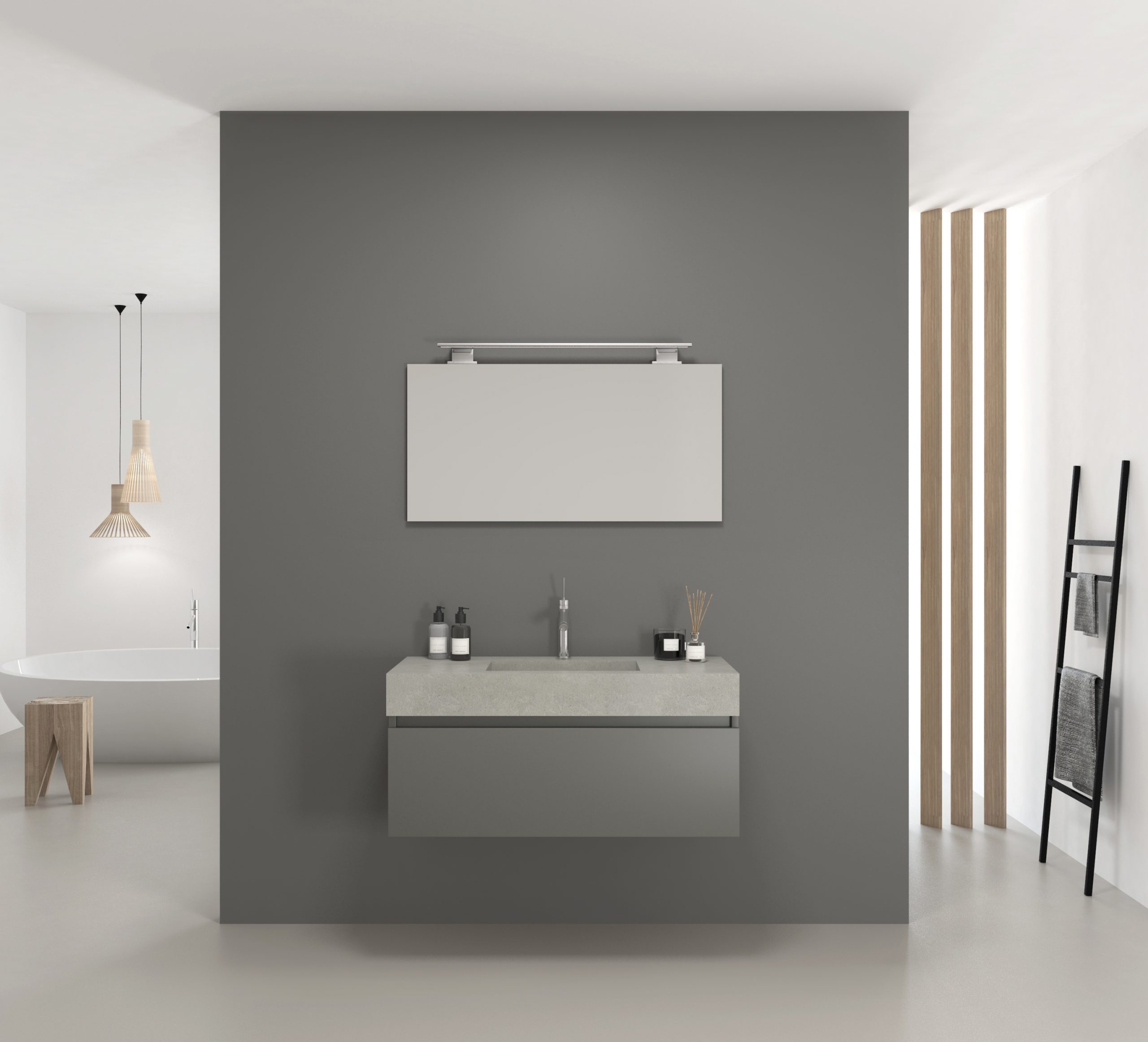 Pack URANO COMPACTO + vasque en marbre compact + miroir + spot LED