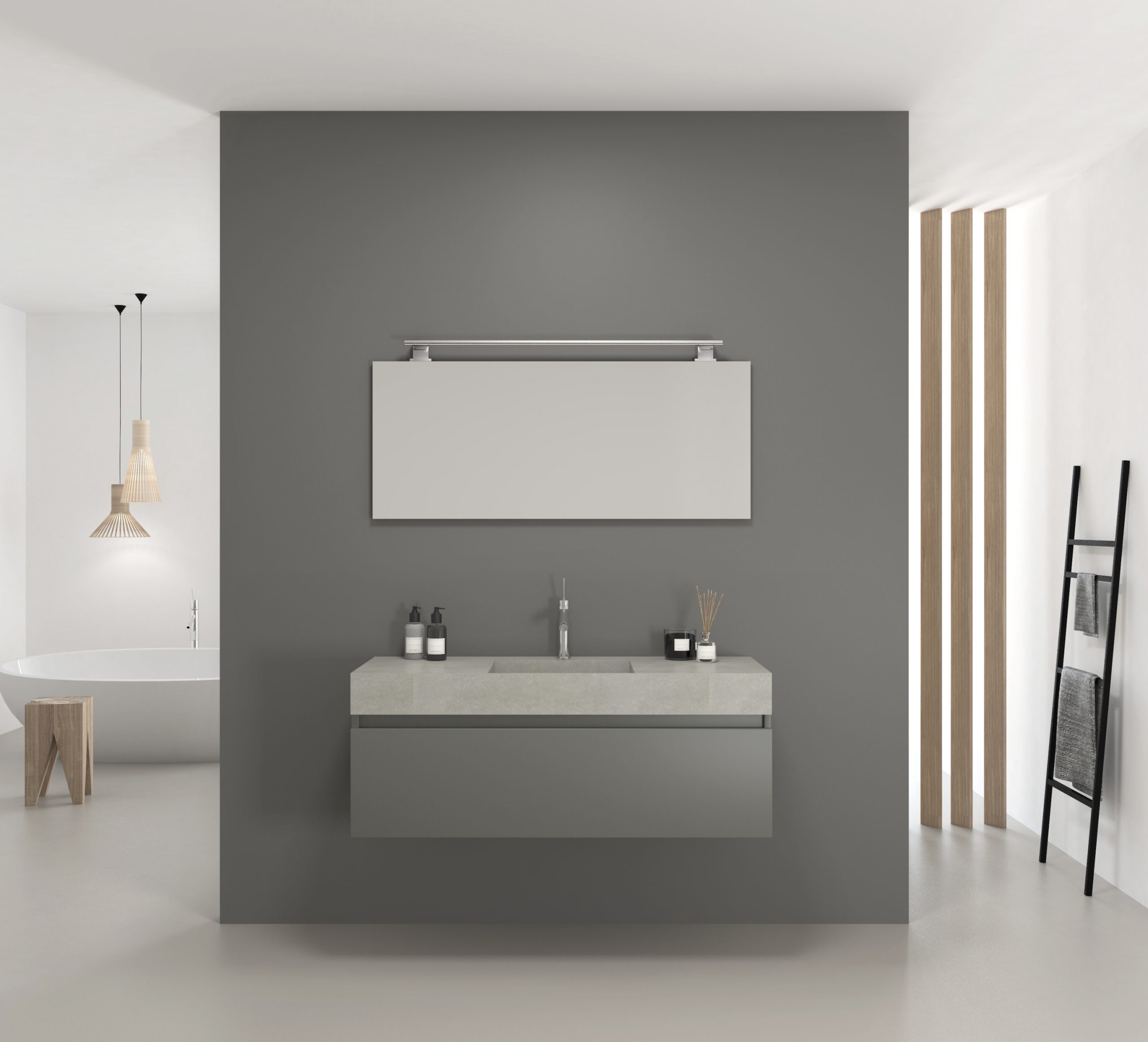 Pack URANO COMPACTO + lavabo marbre compact + miroir + spot LED