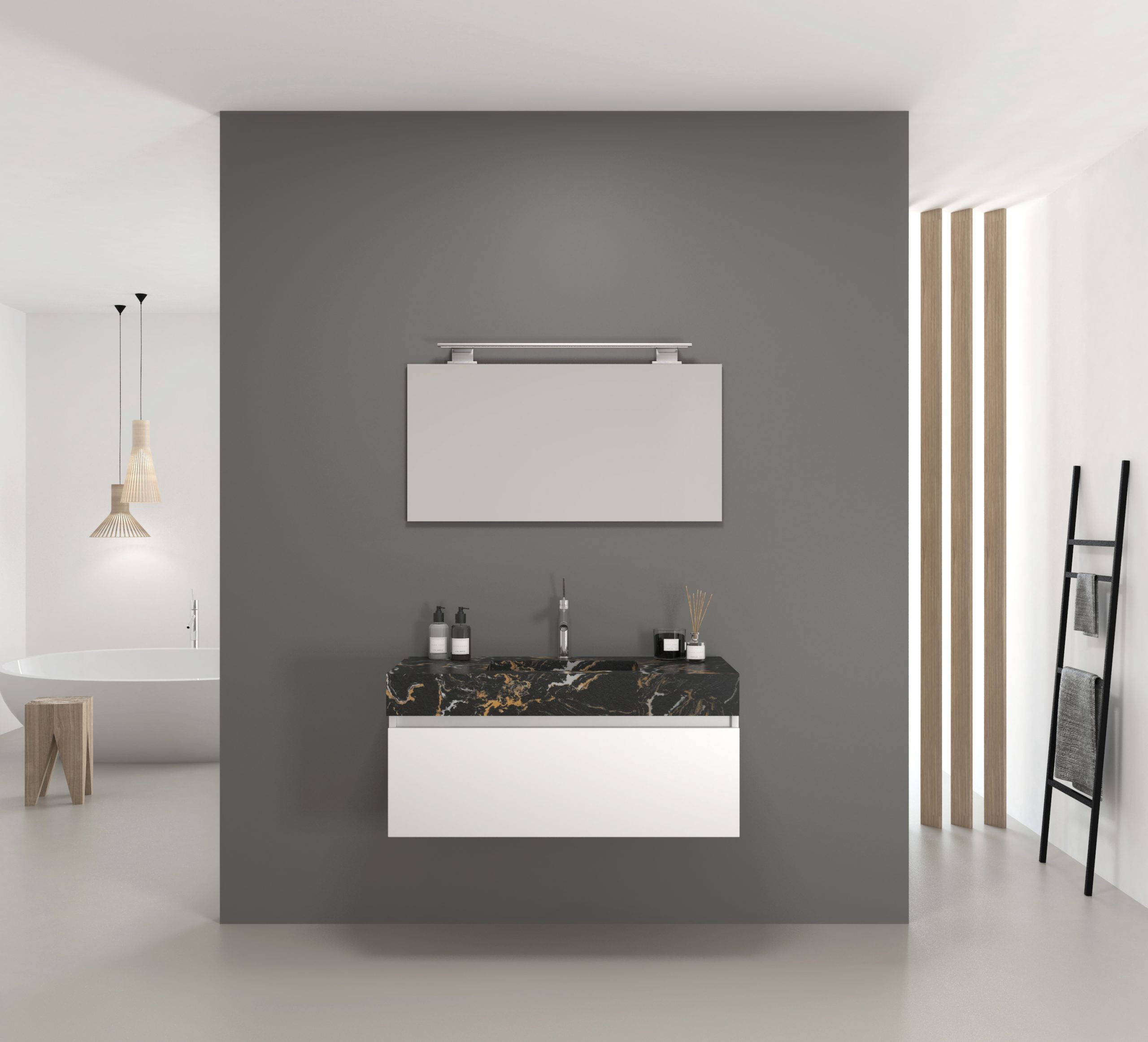 Pack URANO COMPACTO + lavabo mármol compacto + espejo + foco LED