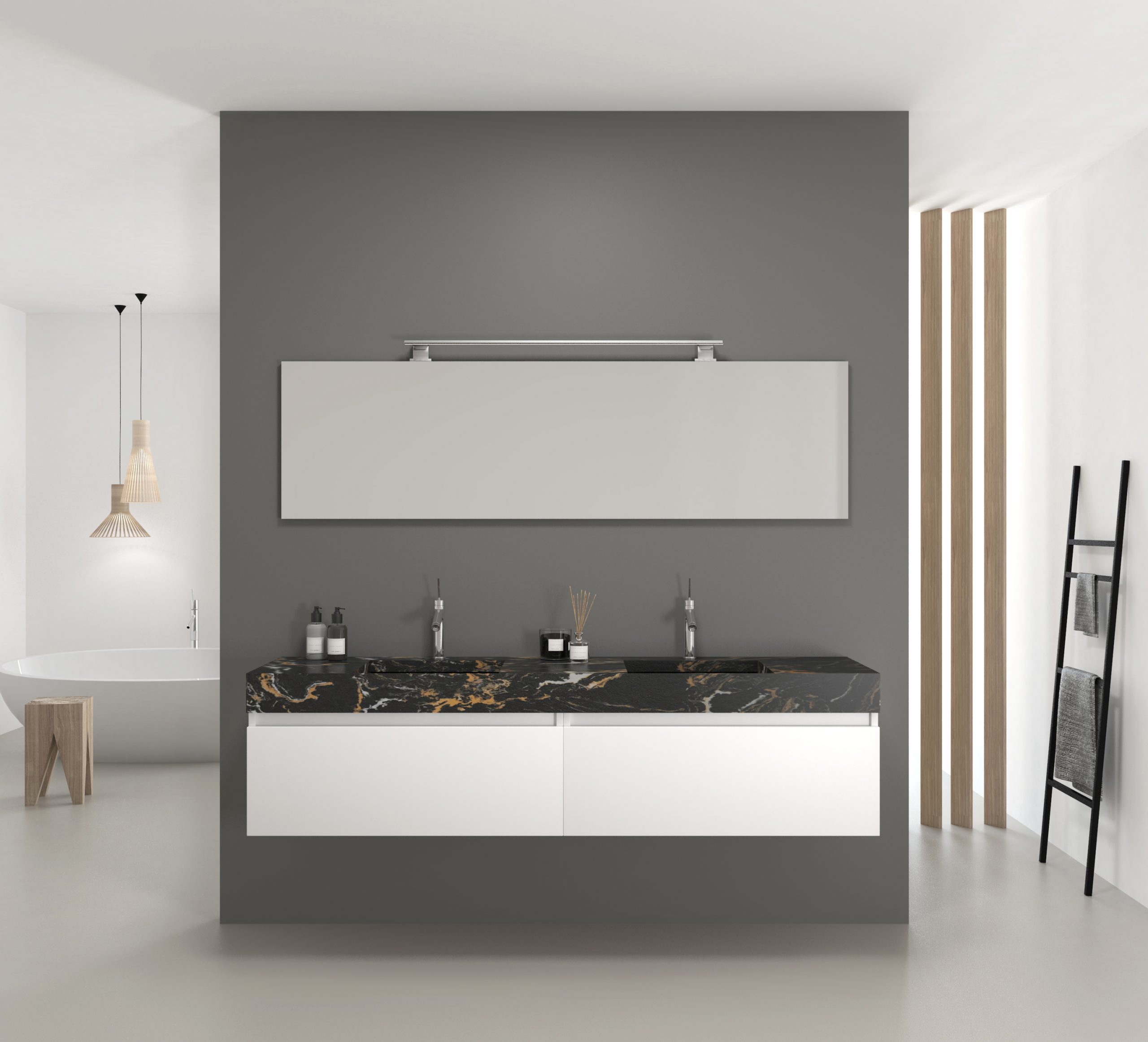 Pack URANO COMPACTO + lavabo marbre compact + miroir + spot LED