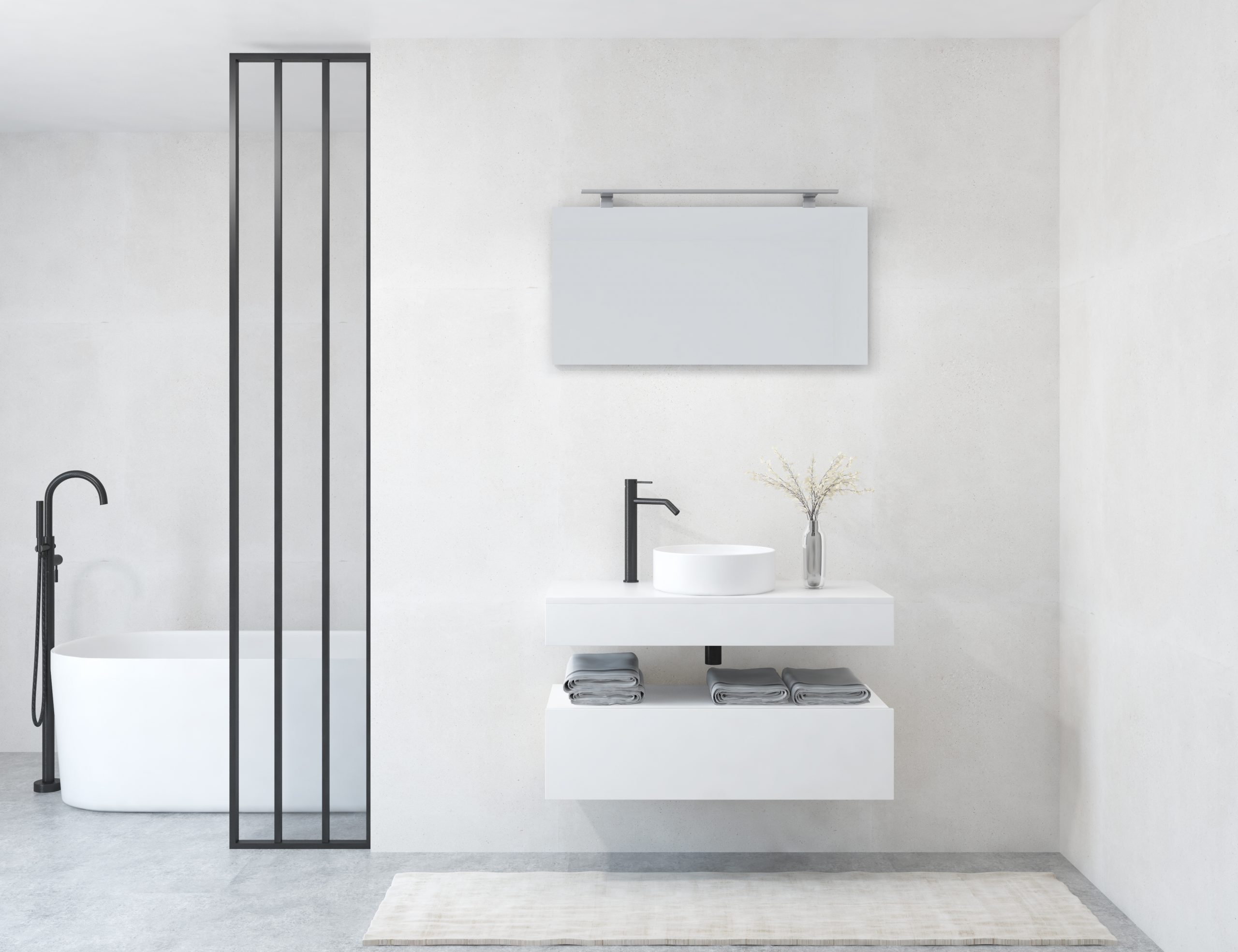 Pack NARBONNE blanc mat + lavabo + miroir lisse + spot LED