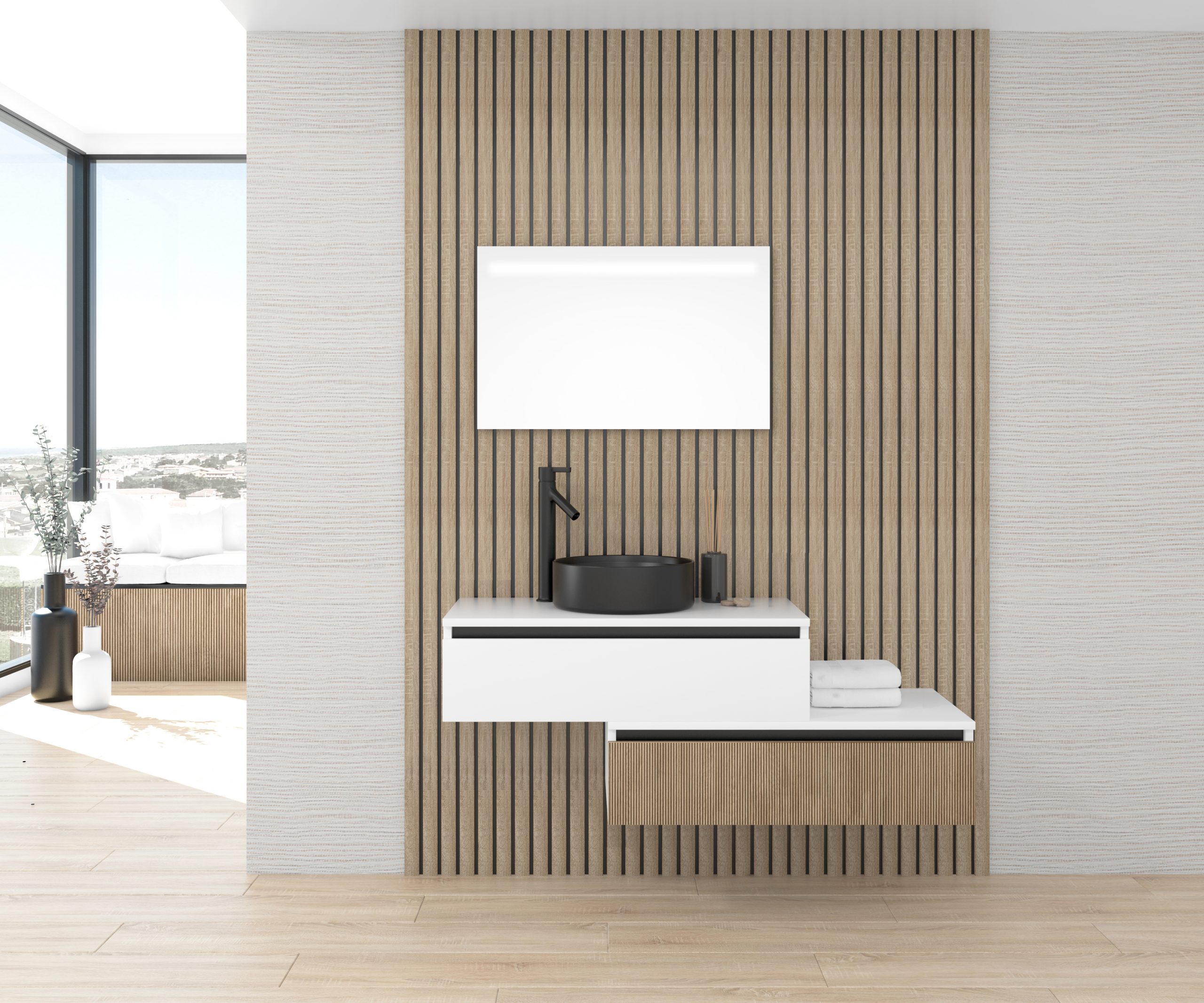 Pack TABOR + lavabo noir + miroir LED