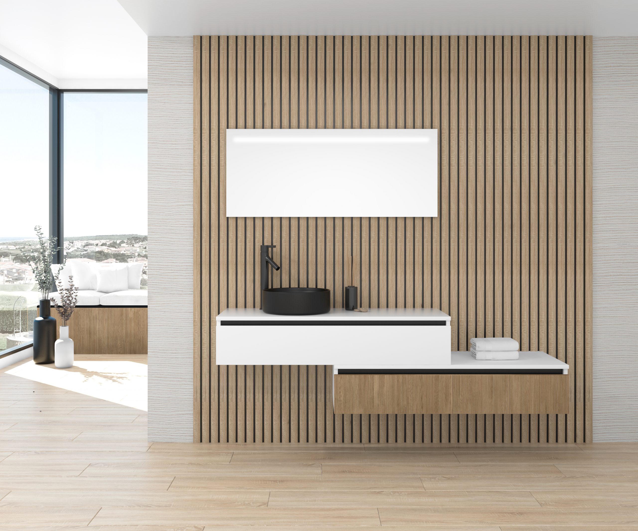 Pack TABOR + lavabo negro + espejo LED