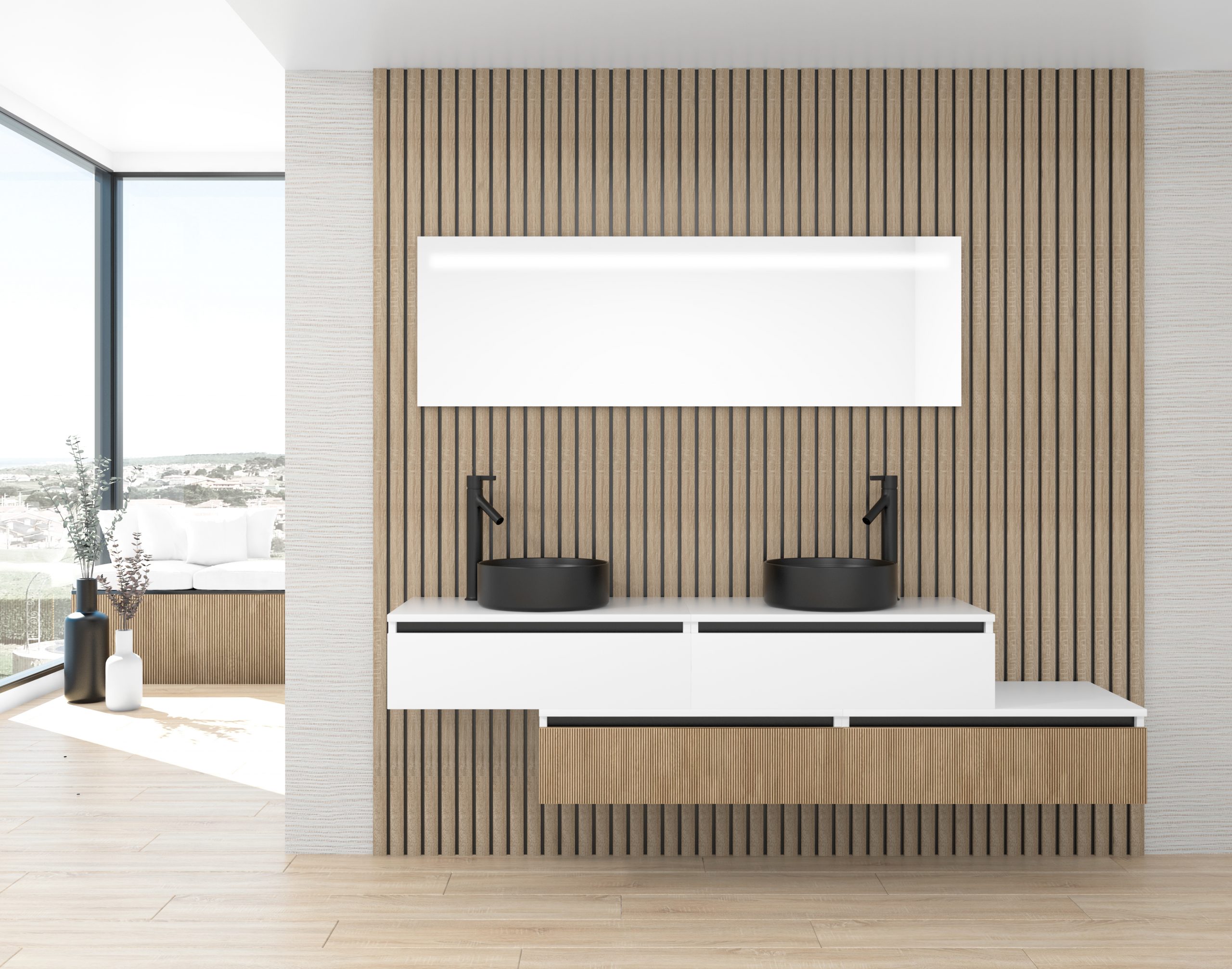 Pack TABOR + lavabo noir + miroir LED