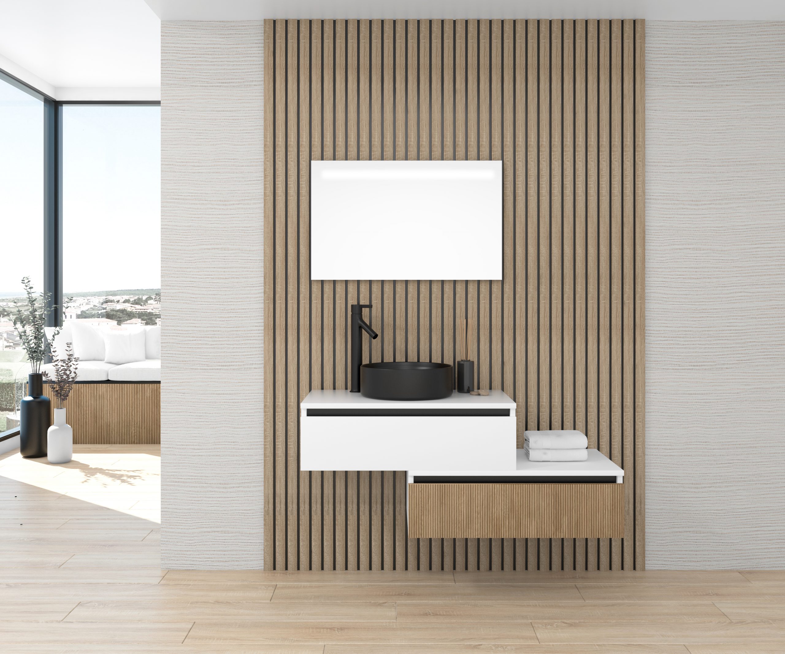 Pack TABOR + lavabo negro + espejo LED