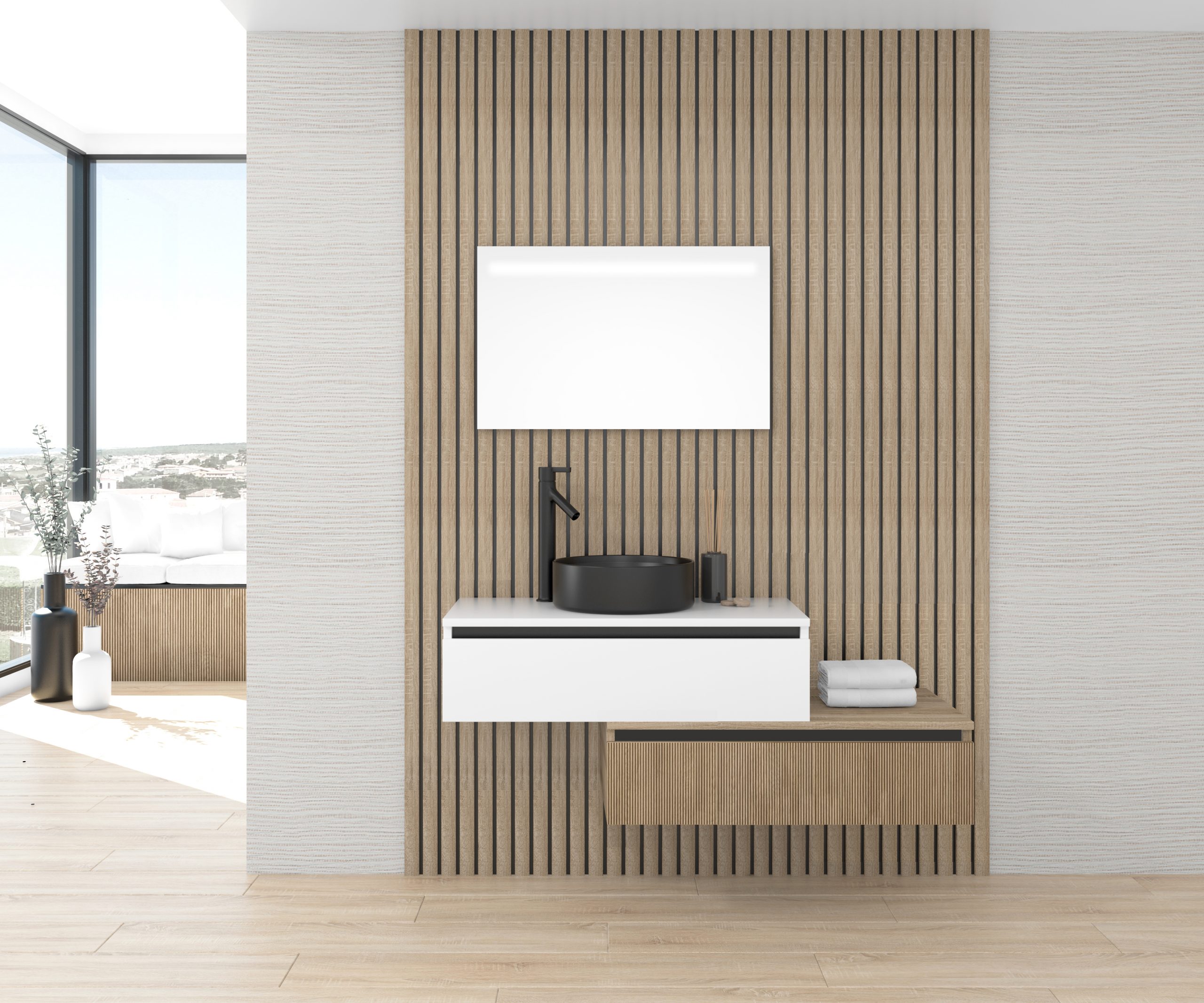 Pack TABOR + lavabo noir + miroir LED