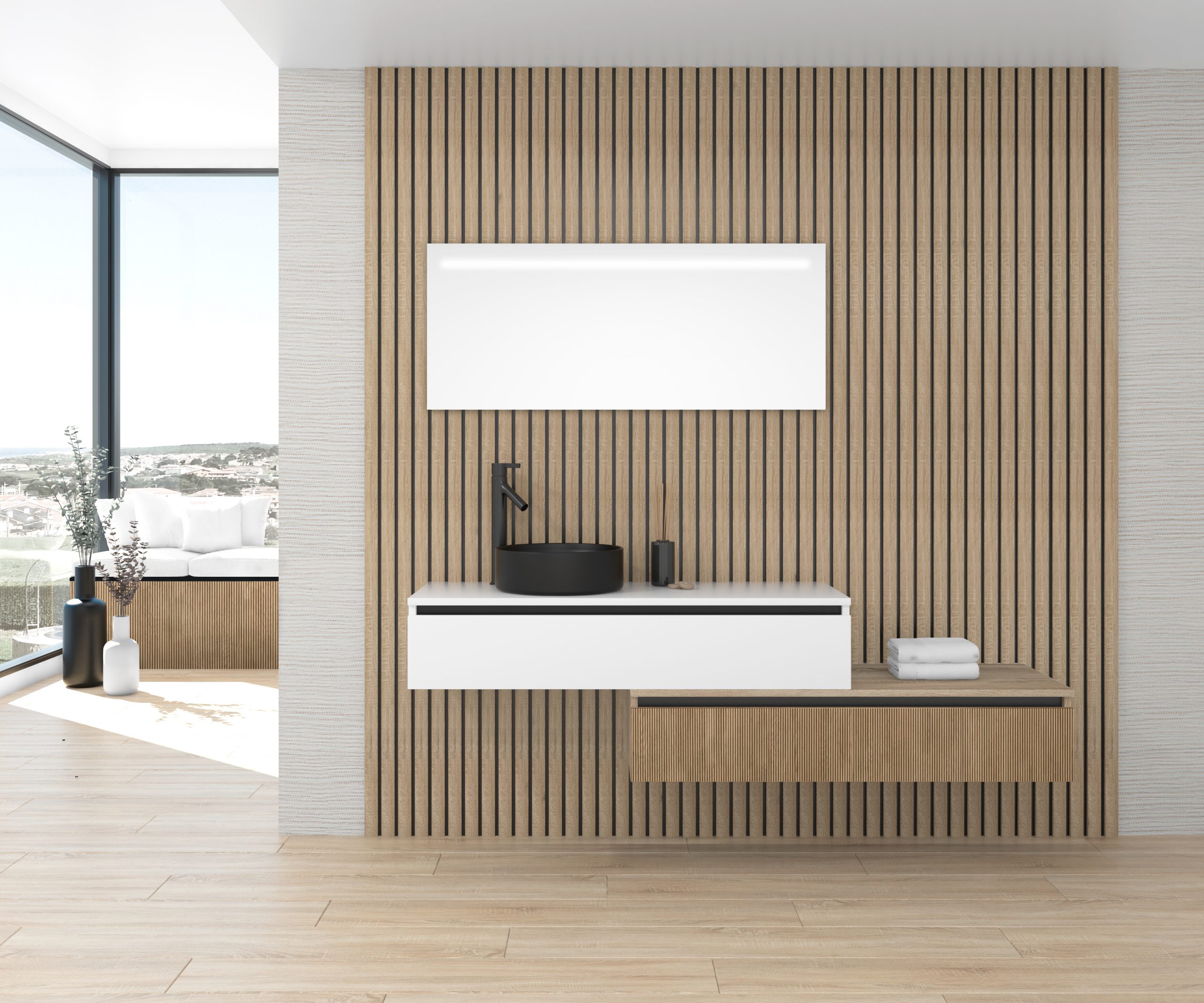 Pack TABOR + lavabo noir + miroir LED