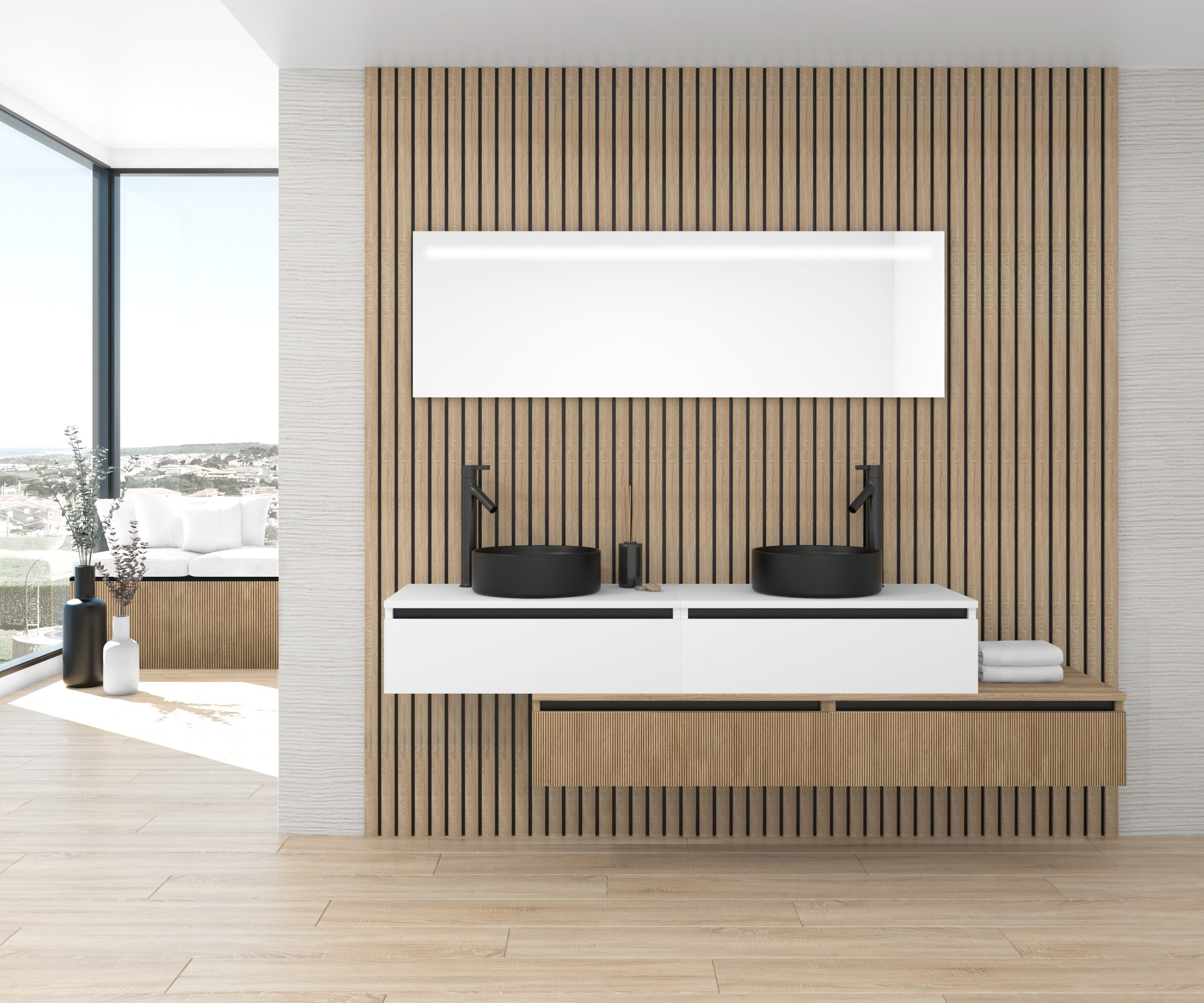 Pack TABOR + lavabo noir + miroir LED