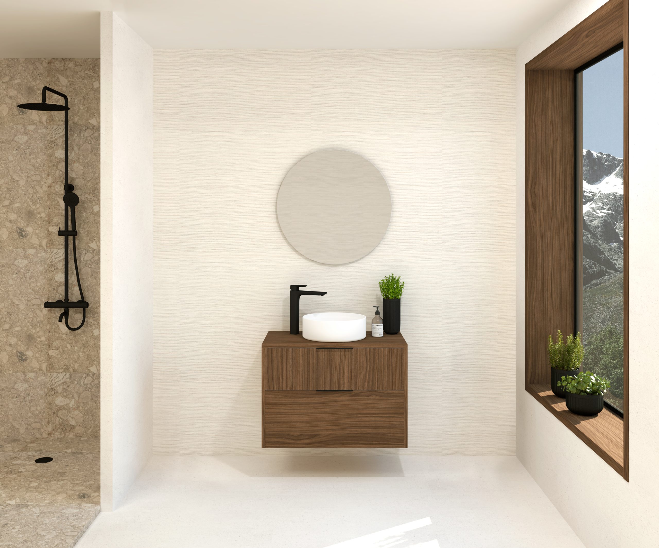 Pack AYDAT + lavabo + miroir circulaire