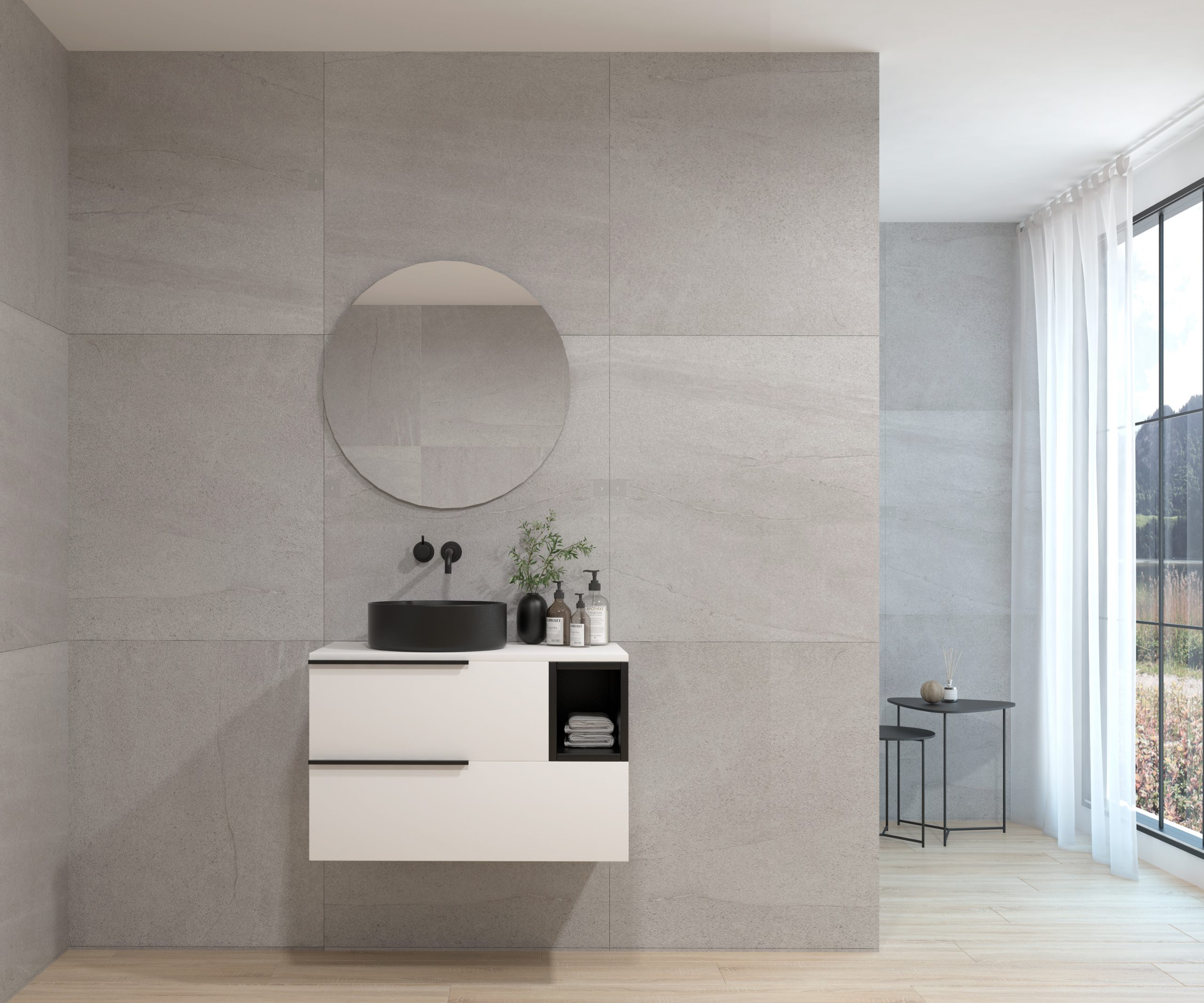 Pack BIGORRE + lavabo noir + miroir circulaire