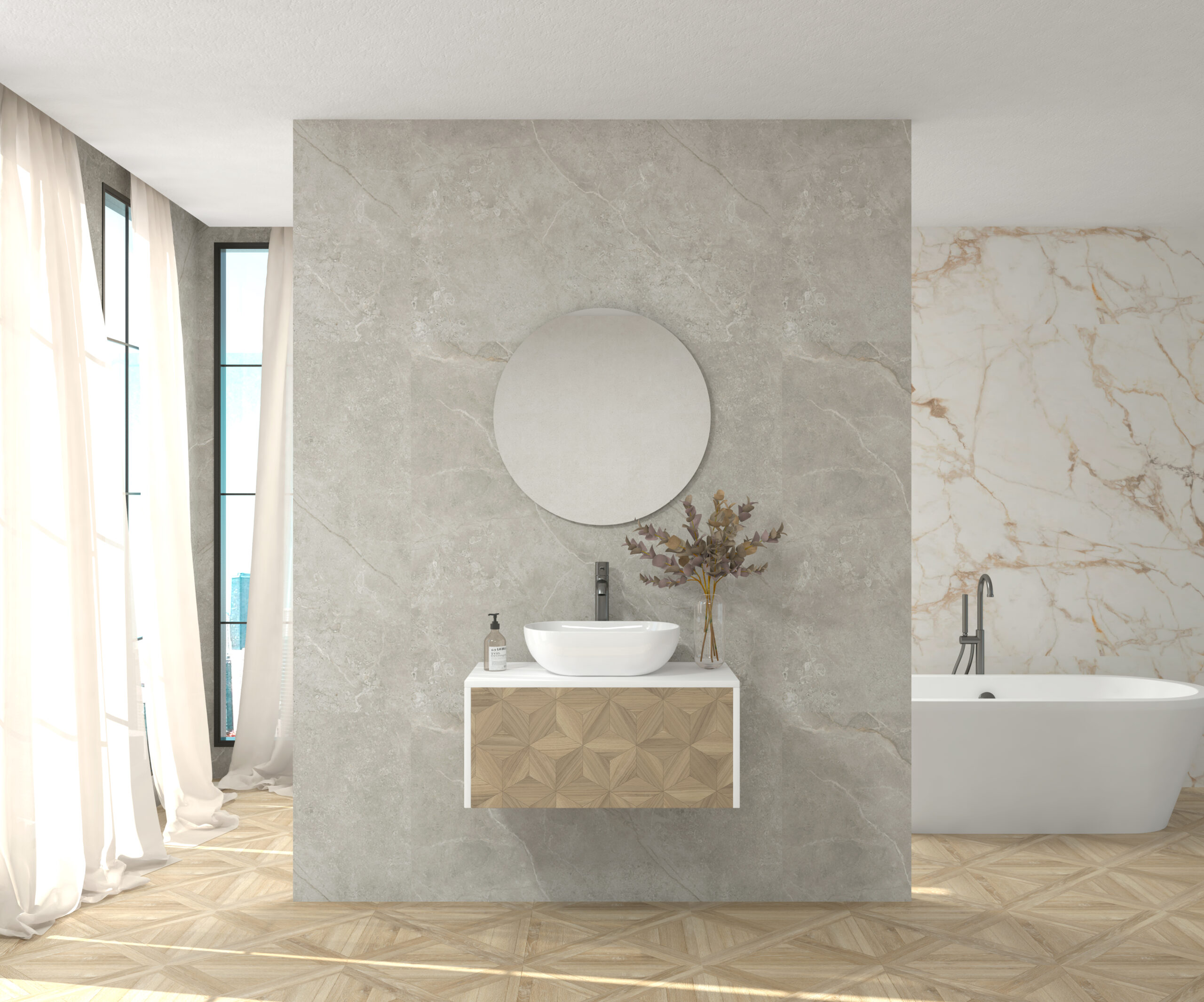 Pack CHÈRE + lavabo + miroir circulaire