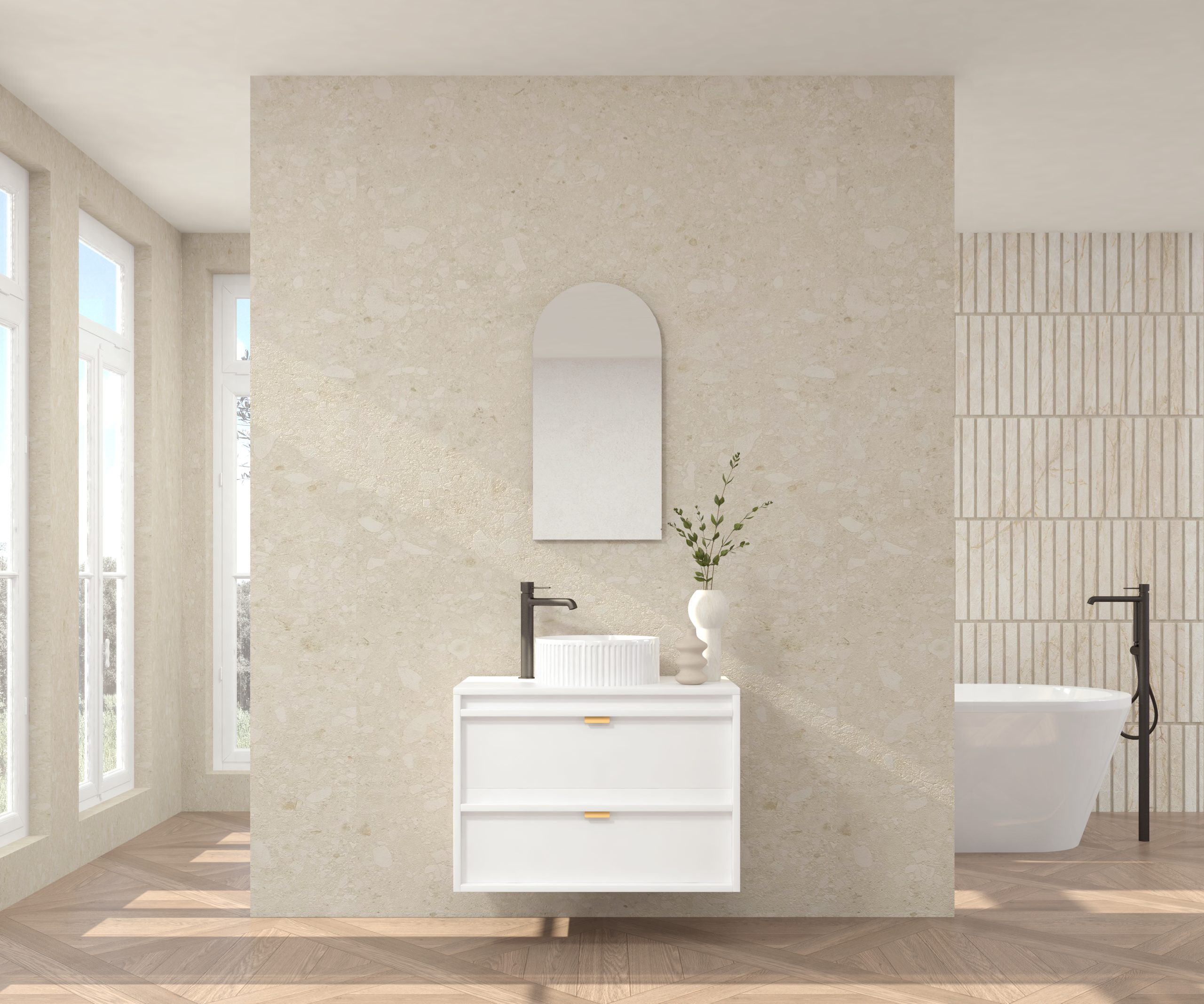 Pack DAMMARIE + lavabo strié + miroir Alma