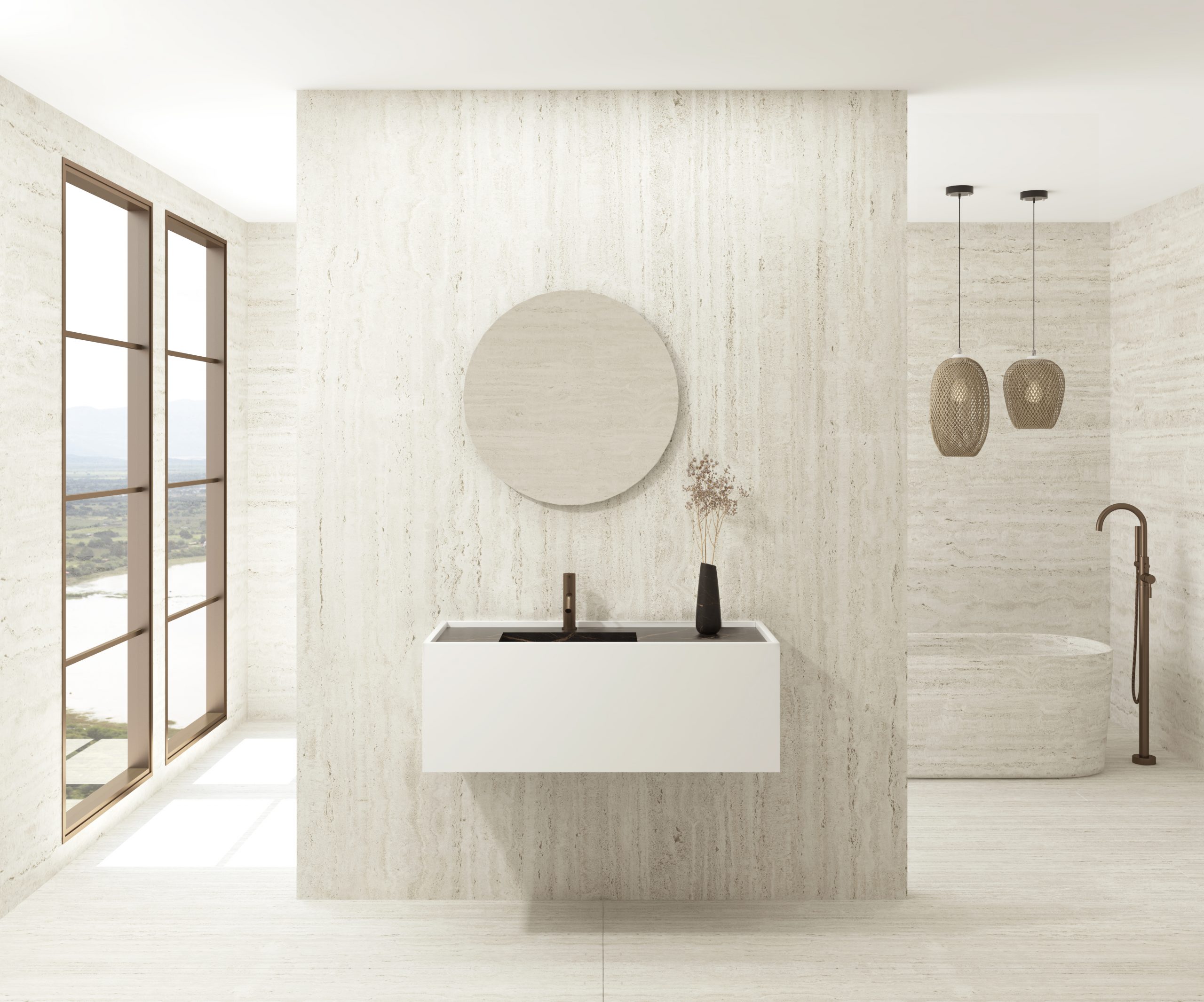 Pack GALIBIER + lavabo Dekton Laurent + miroir circulaire