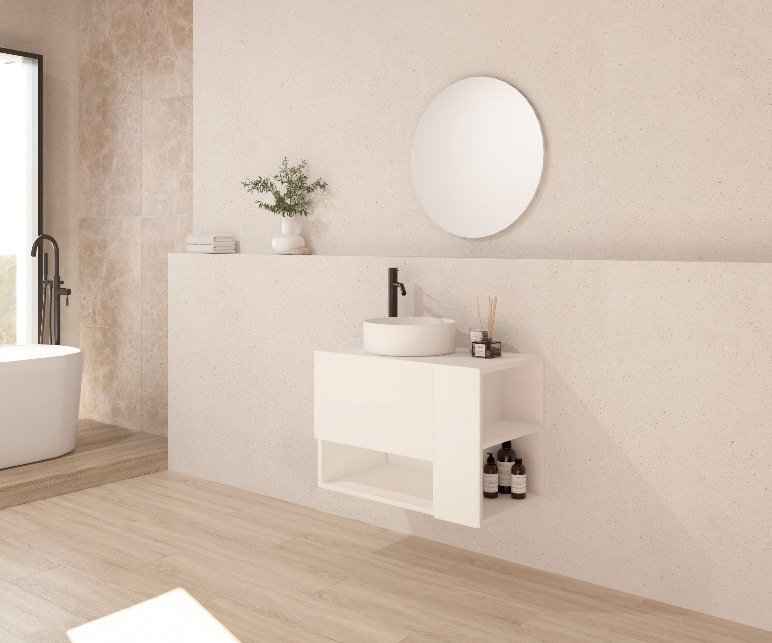 Pack NEIGE + lavabo + miroir circulaire