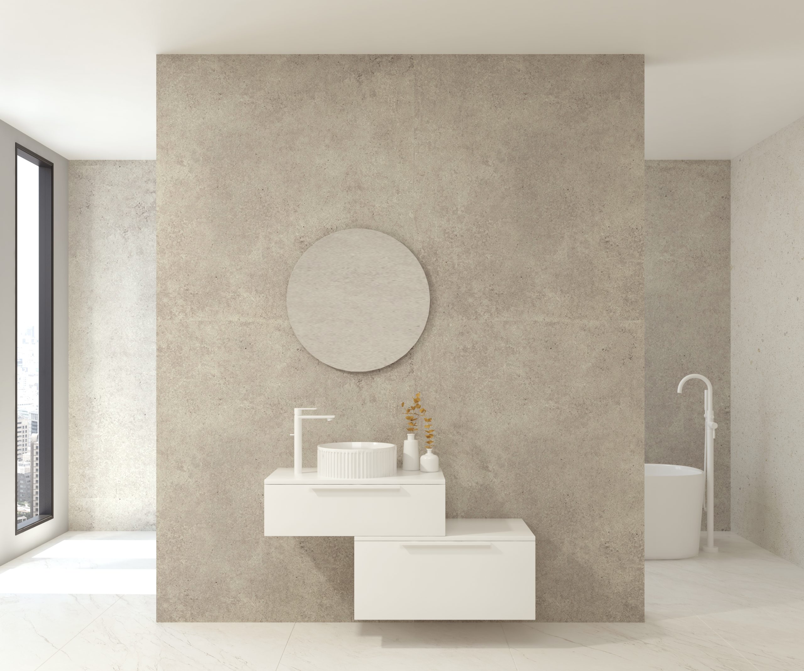 Pack LOUVIERS + lavabo cannelé + miroir circulaire