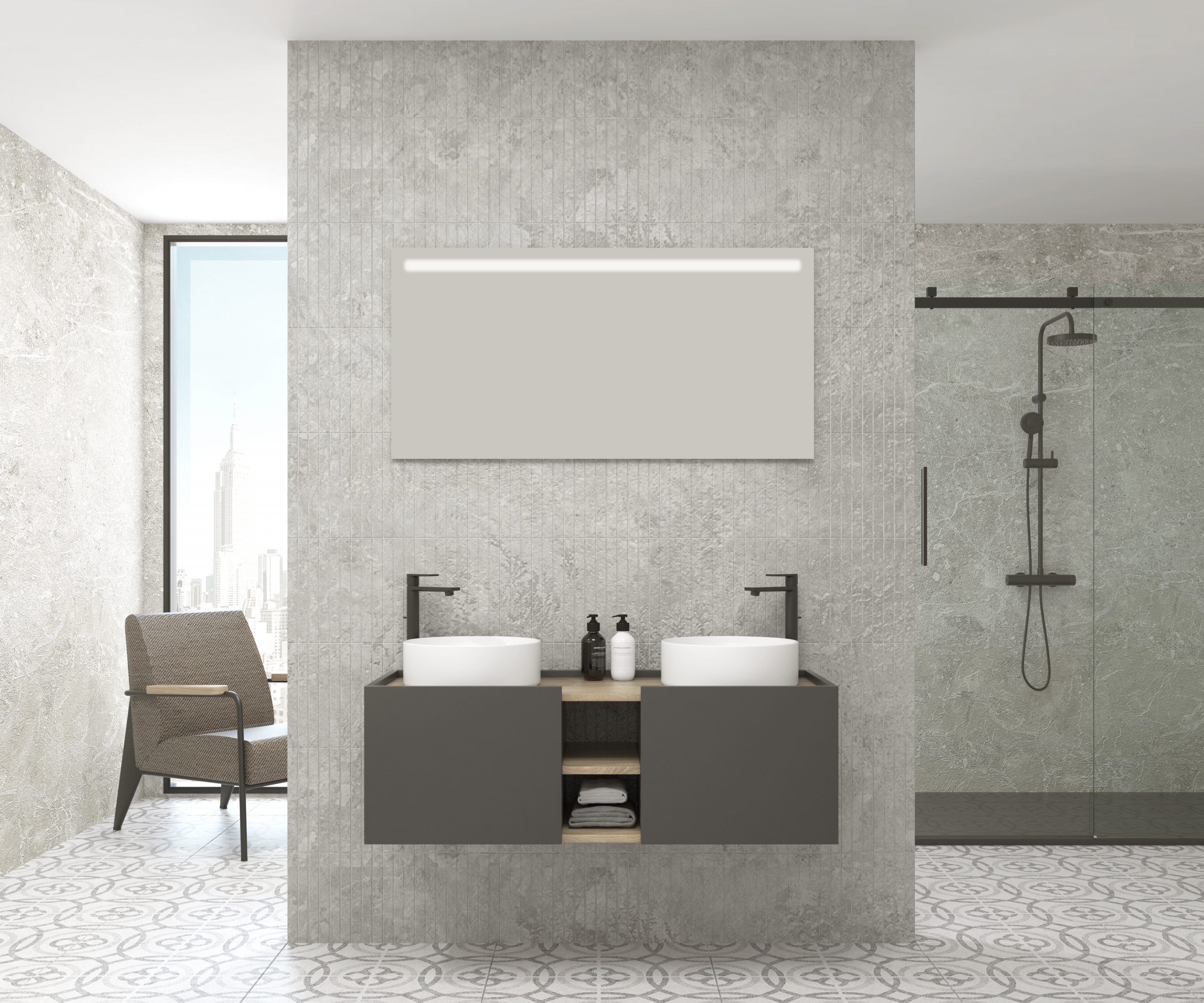 Pack RHÔNE + double vasque + miroir LED