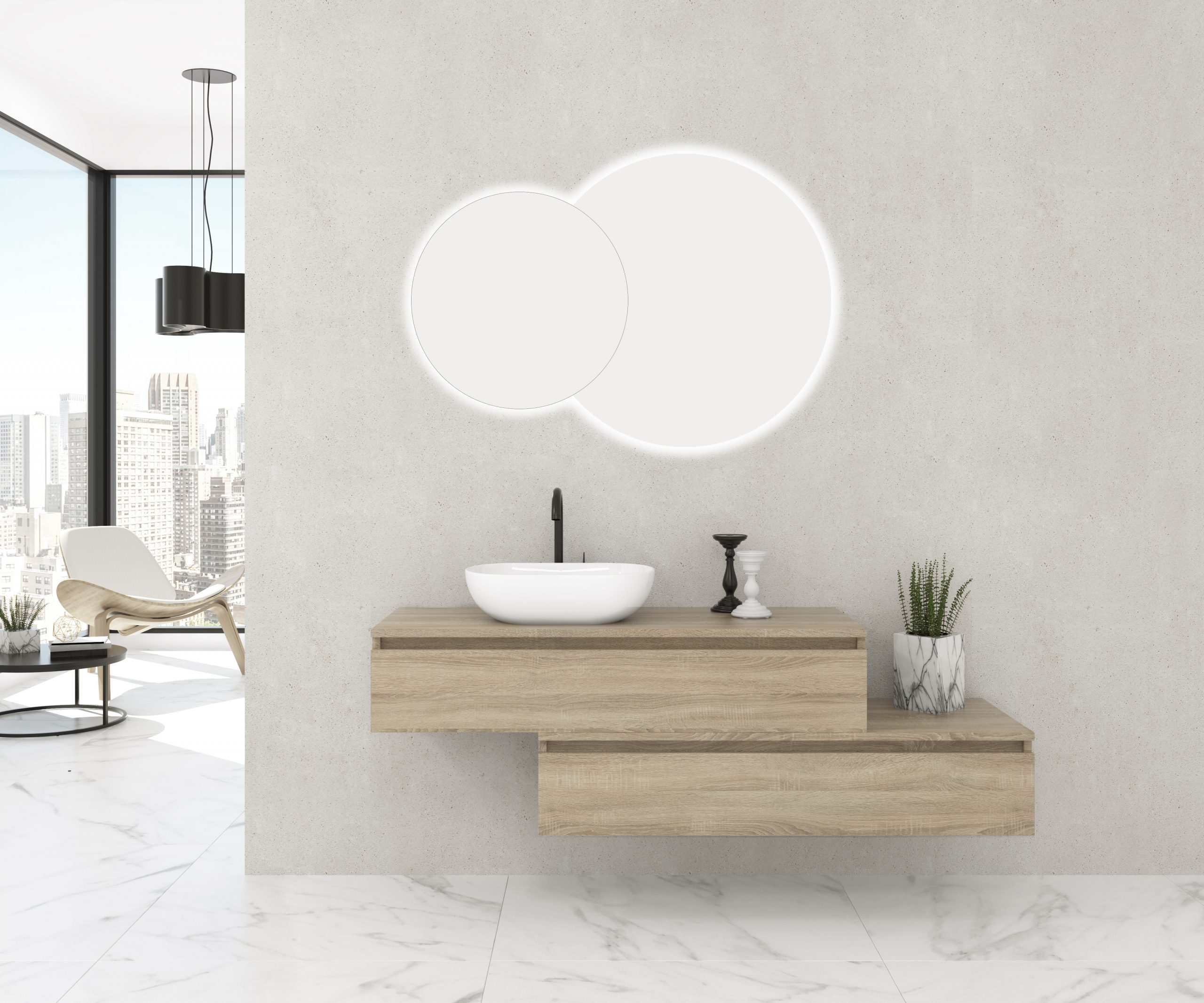 Pack SANCY-STYLE + meuble suspendu + lavabo + miroir LORENA