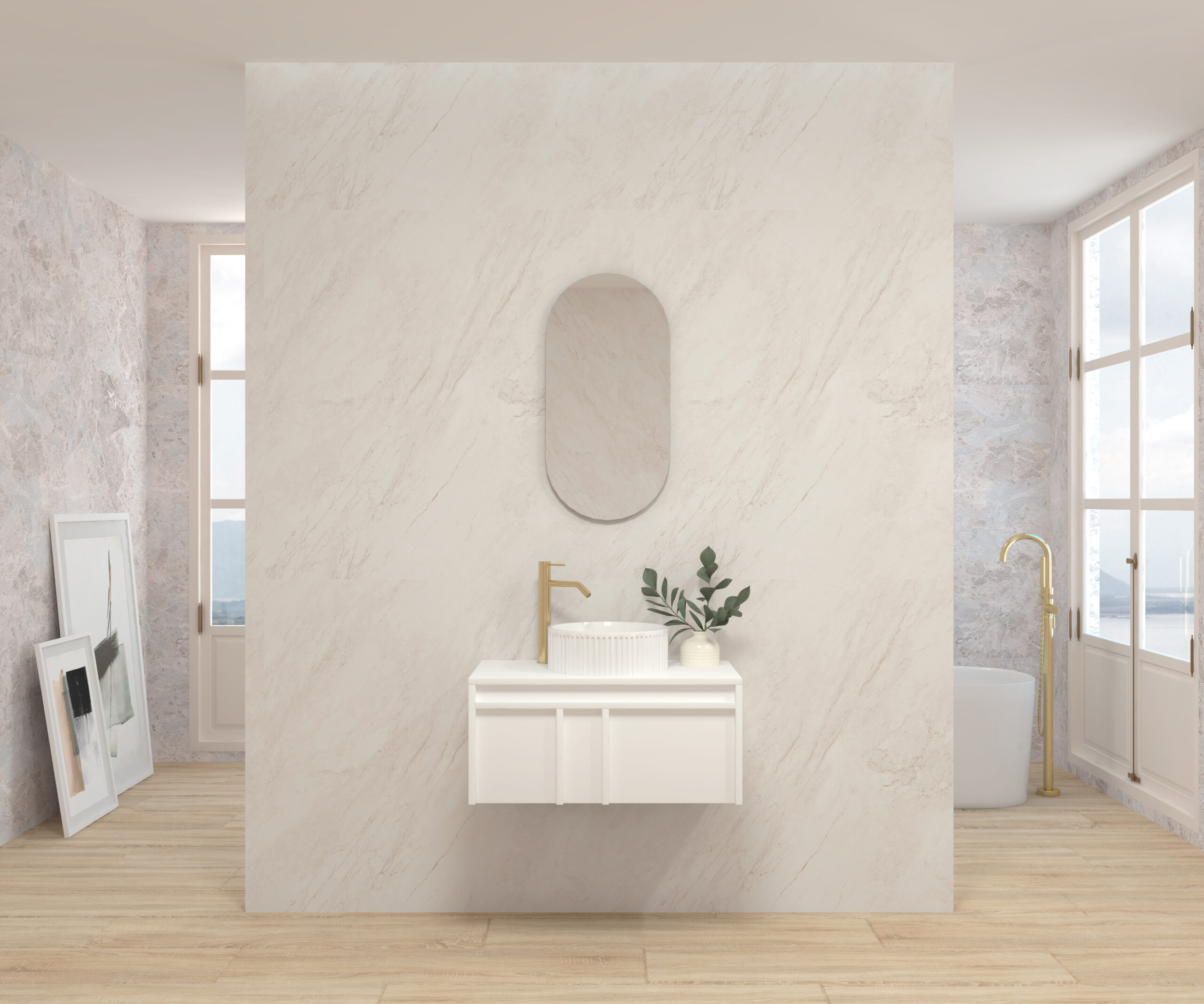 Pack LUBÉRON + lavabo + miroir circulaire