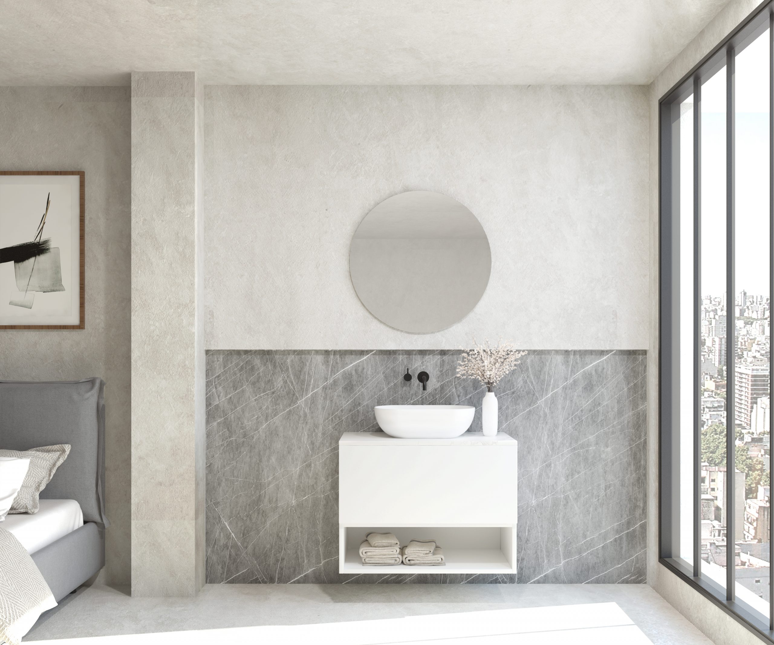 Pack MOSELLE + lavabo + miroir circulaire