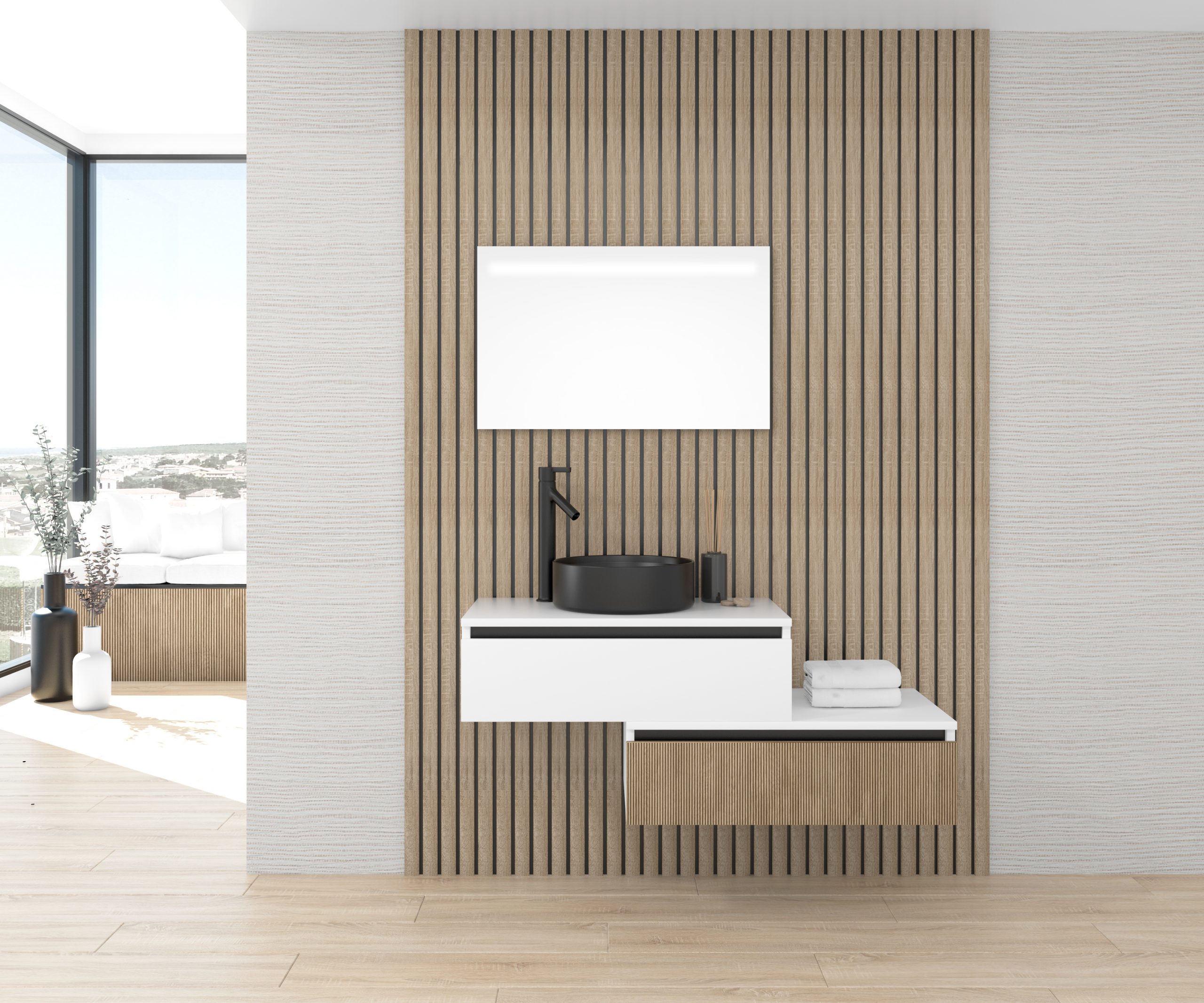 Pack TABOR + lavabo negro + espejo LED