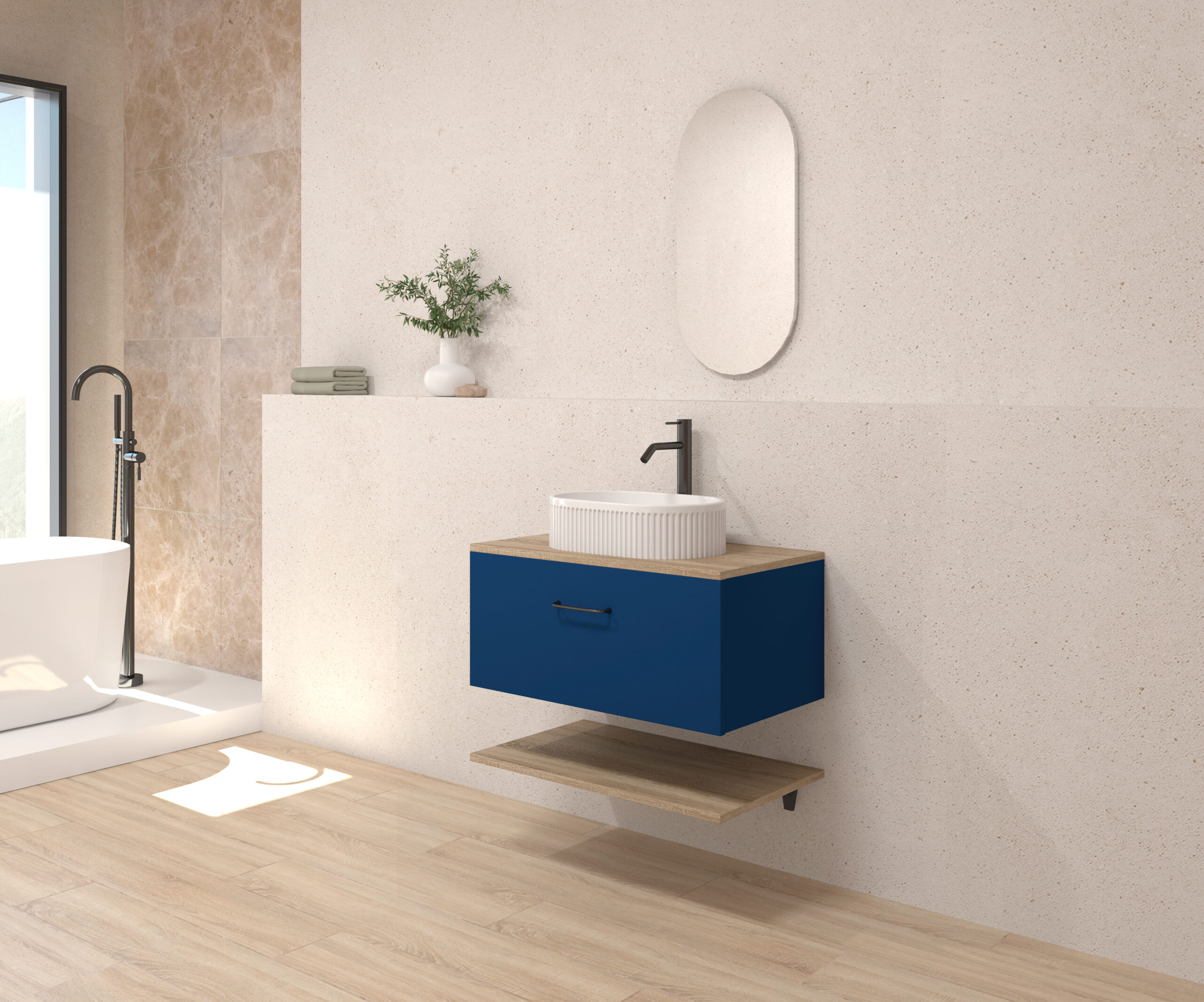 Pack CHAMBÉRY + estante + lavabo estriado + espejo cápsula