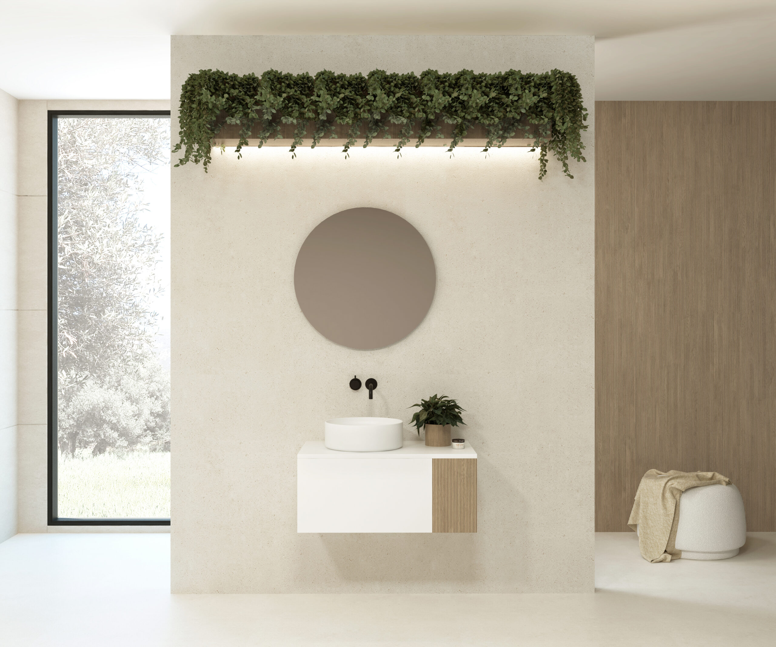 Pack MARSAN + lavabo + miroir circulaire