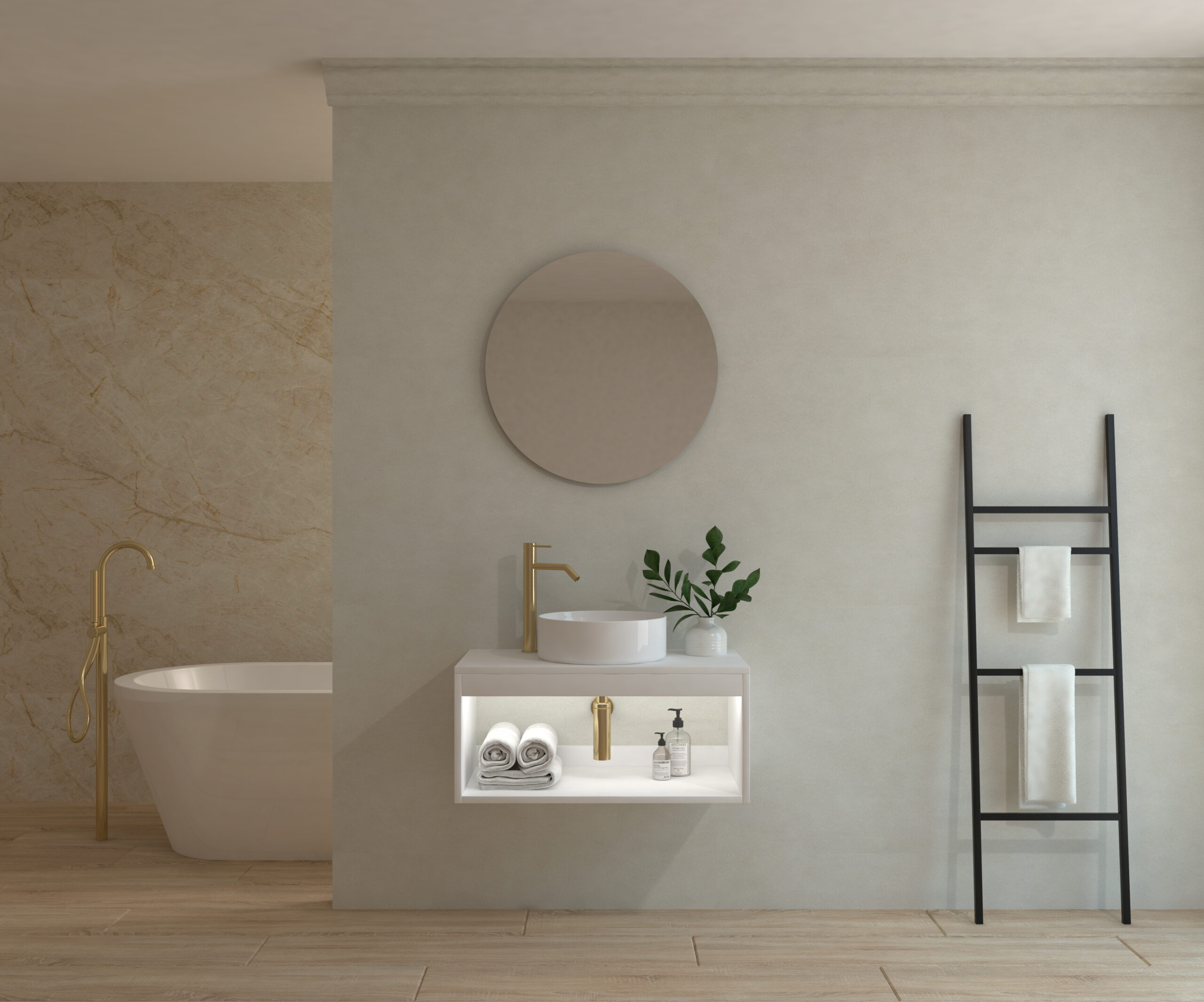 Pack ISÈRE + lavabo + espejo circular