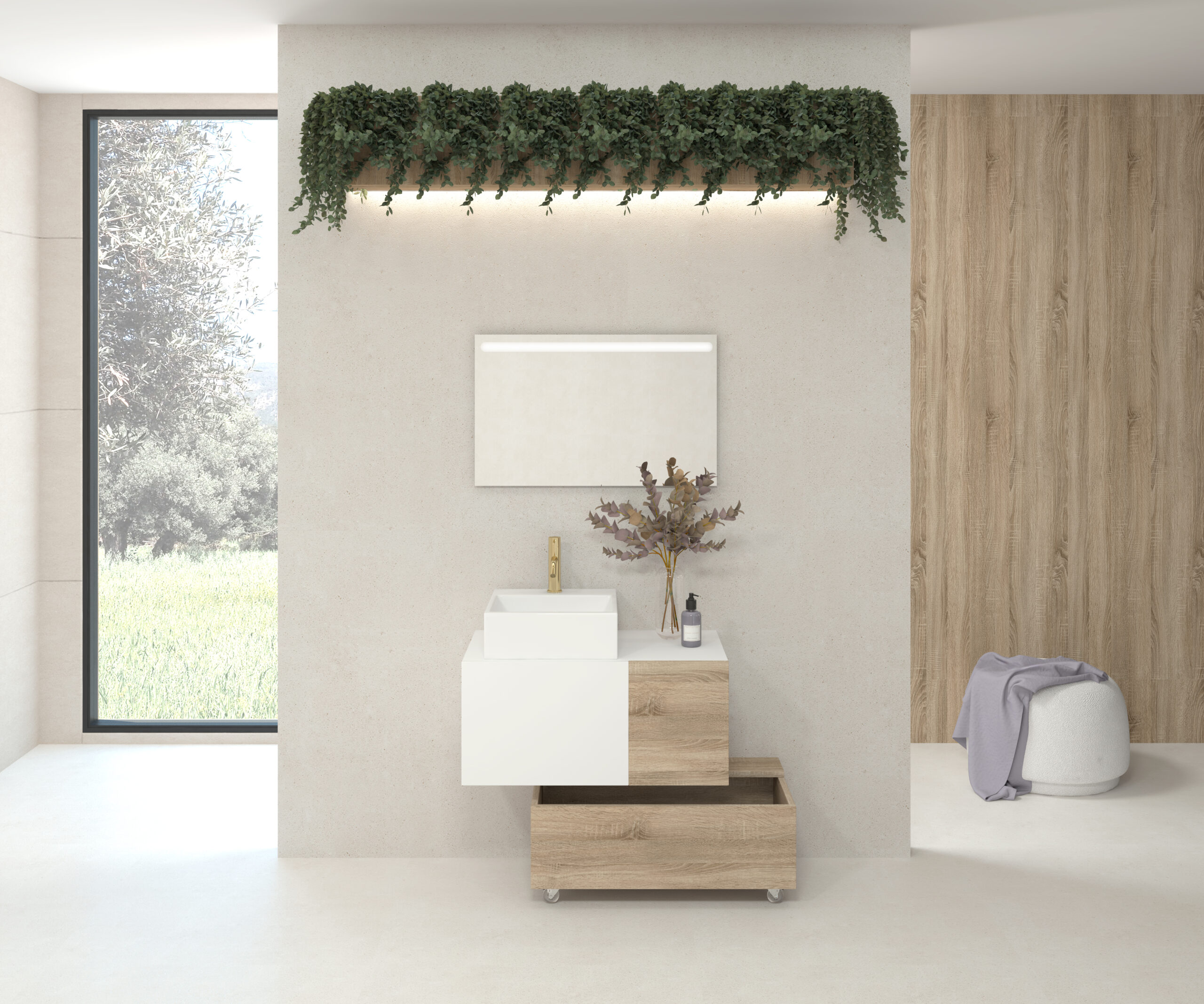 Pack SEZANNE + lavabo + miroir LED + meuble d'appoint